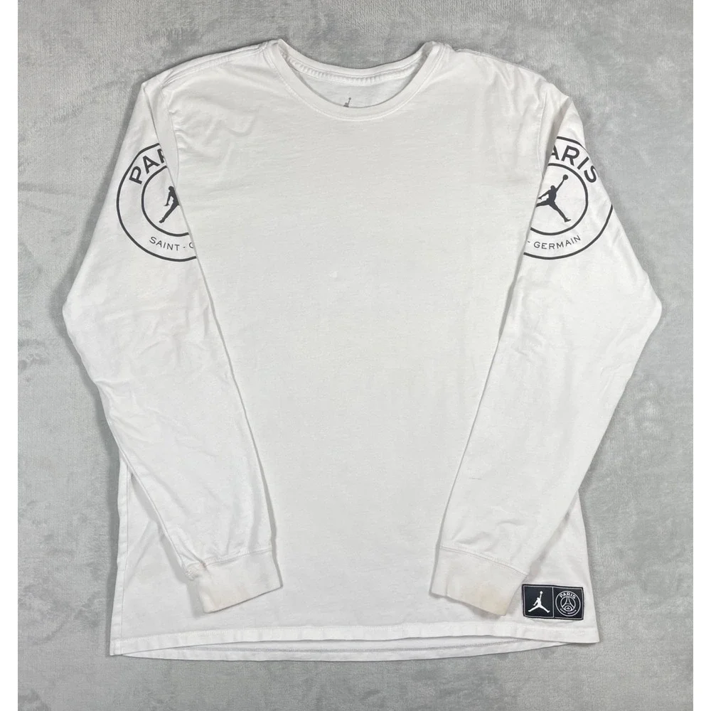 Jordan x PSG Long Sleeve T-Shirt Men's XL White Paris Saint-Germain Logo Tee